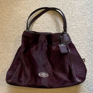 Coach burgundy calfhair and leather Edie shoulder bag